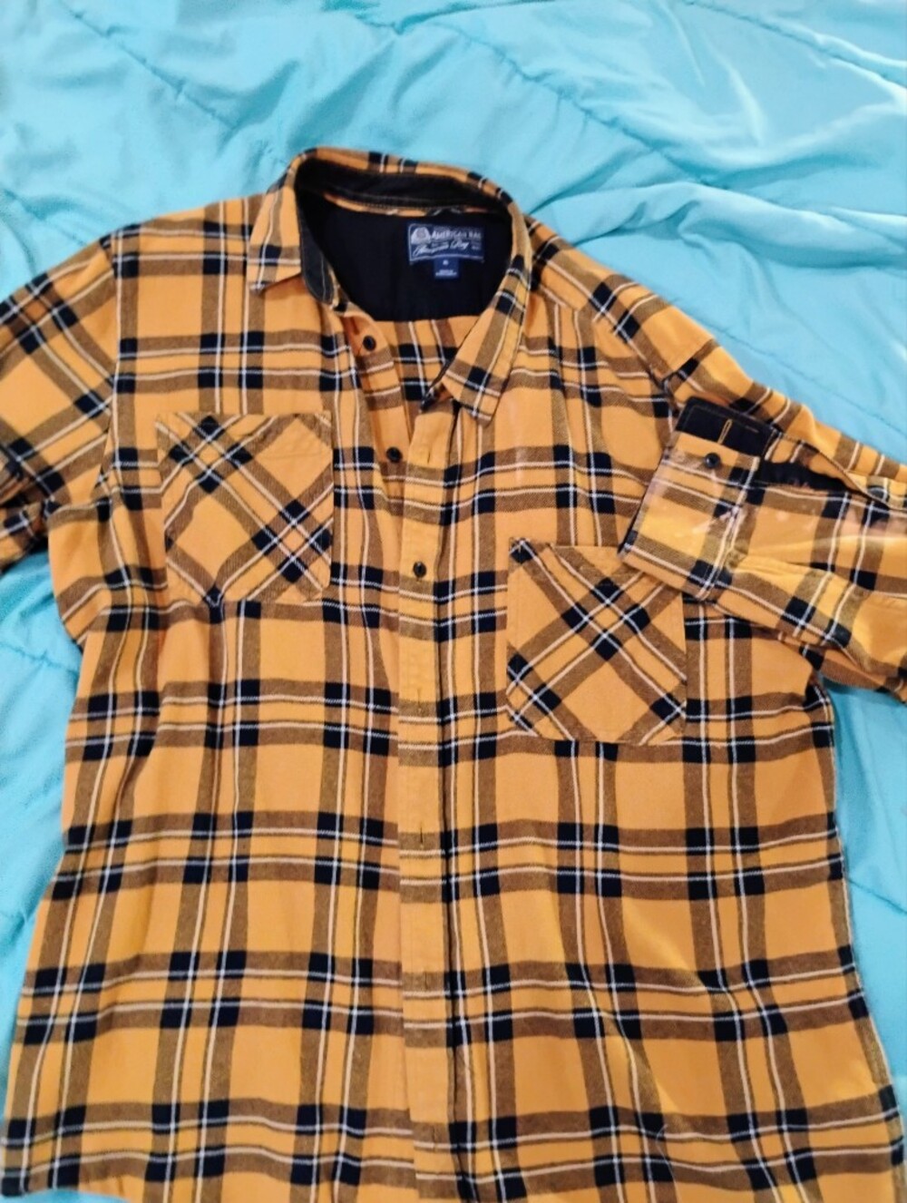 Men's Mustard Plaid Flannel Shirt - Casual Button-Up Sz XL